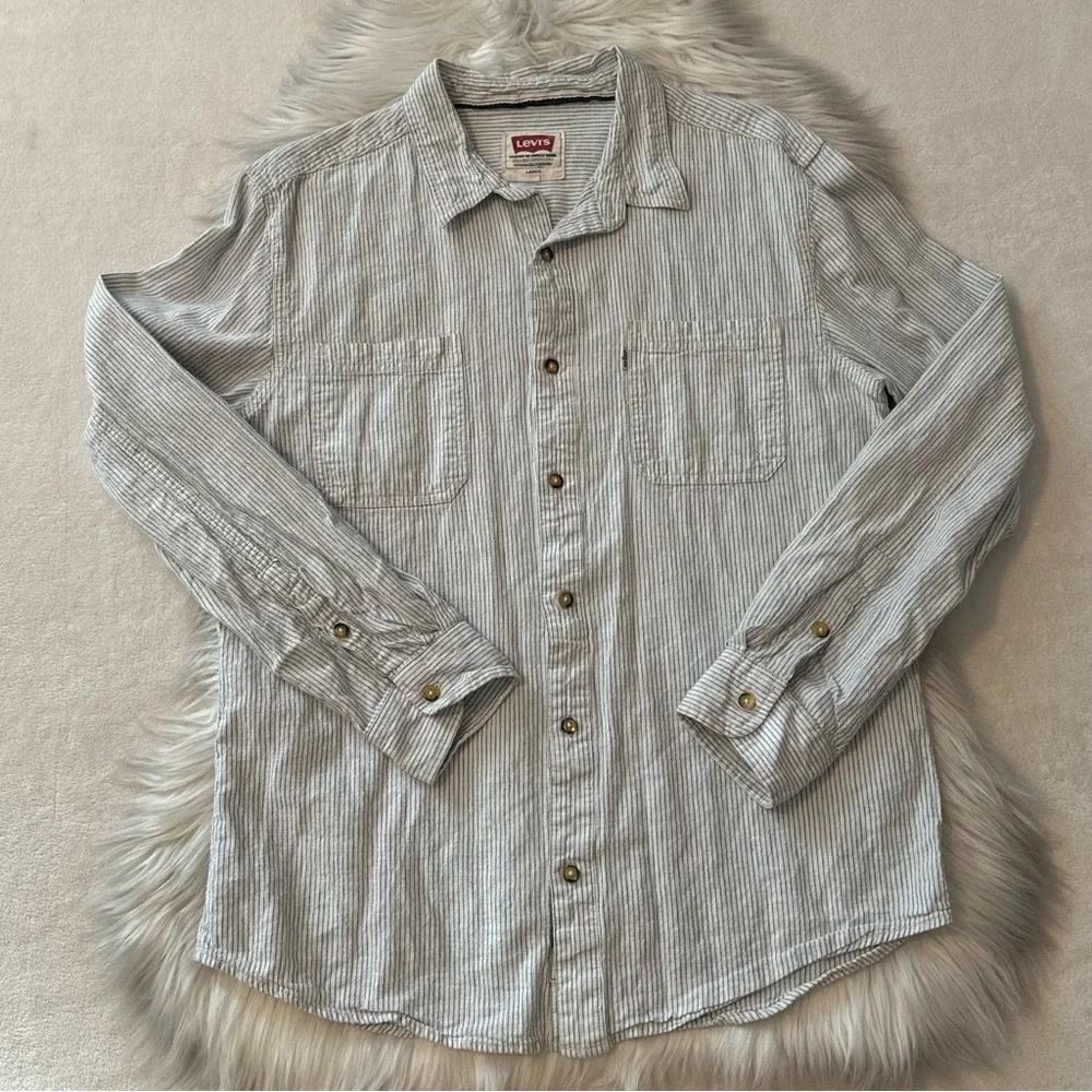 Vintage 90s Levi's Cotton Linen Striped Long Sleeve Button Down Shirt | …